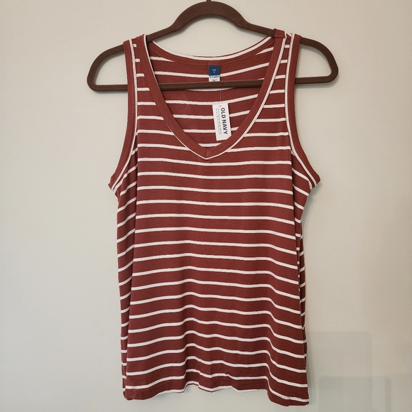 NWT Old Navy Tank, brown and white striped, size Medium - Picture 1 of 5